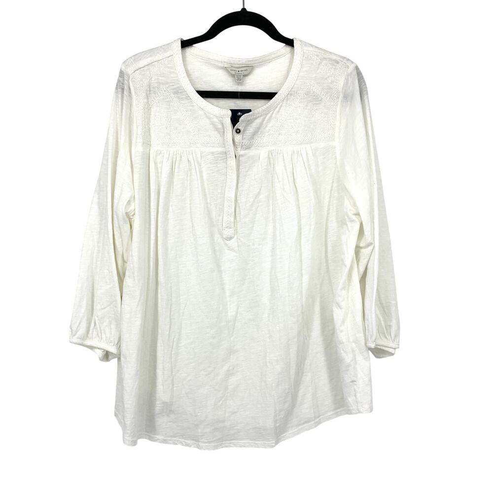 Lucky Brand Henley Popover Top Womens Size 1X White 3/4 Sleeve NEW